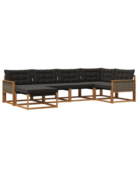Set di divani da esterno con cuscino 6 pcs Naturale e Nero