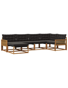 Set di divani da esterno con cuscino 6 pcs Naturale e Nero