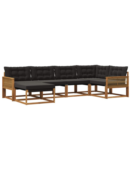 Set di divani da esterno con cuscino 6 pcs Naturale e Nero