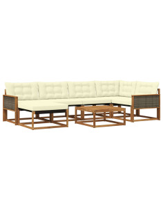 Set di divani da esterno con cuscino 7 pcs Naturale e Crema