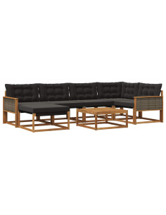 Set di divani da esterno con cuscino 7 pcs Naturale e Nero