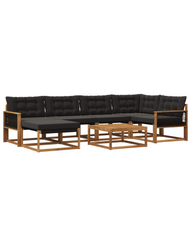 Set di divani da esterno con cuscino 7 pcs Naturale e Nero