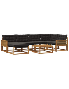 Set di divani da esterno con cuscino 7 pcs Naturale e Nero