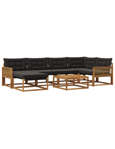 Set di divani da esterno con cuscino 7 pcs Naturale e Nero
