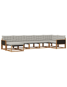 Set di divani da esterno 7 pcs Naturale e Grigio Chiaro
