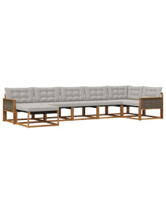 Set di divani da esterno 7 pcs Naturale e Grigio Chiaro