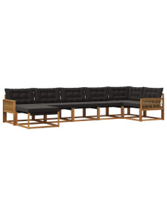 Set di divani da esterno con cuscino 7 pcs Naturale e Nero