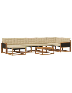 Set di divani da esterno con cuscino 8 pcs Naturale e Beige