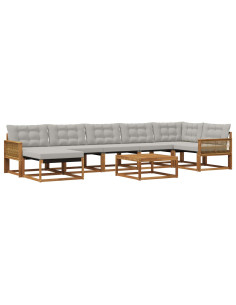 Set di divani da esterno 8 pcs Naturale e Grigio Chiaro
