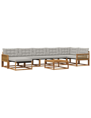 Set di divani da esterno 8 pcs Naturale e Grigio Chiaro