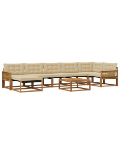 Set di divani da esterno con cuscino 8 pcs Naturale e Beige