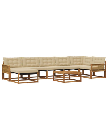 Set di divani da esterno con cuscino 8 pcs Naturale e Beige