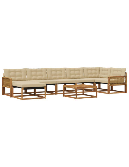 Set di divani da esterno con cuscino 8 pcs Naturale e Beige