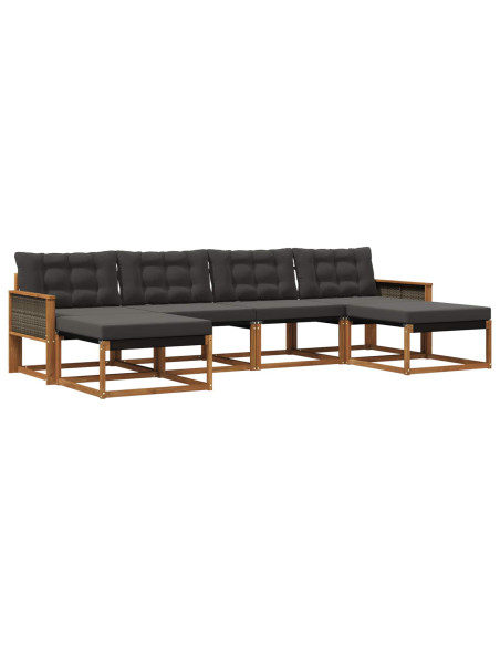 Set di divani da esterno con cuscino 6 pcs Naturale e Nero