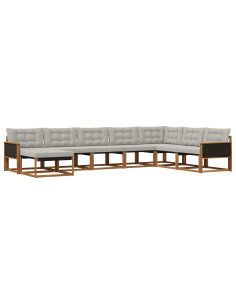 Set di divani da esterno 8 pcs Naturale e Grigio Chiaro