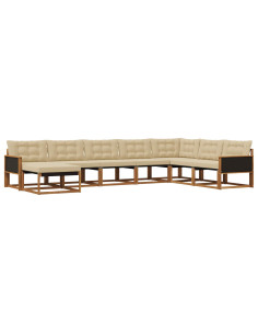 Set di divani da esterno con cuscino 8 pcs Naturale e Beige