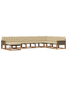 Set di divani da esterno con cuscino 8 pcs Naturale e Beige