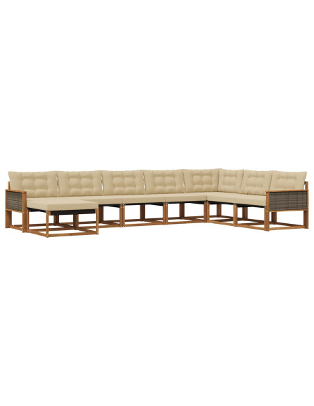 Set di divani da esterno con cuscino 8 pcs Naturale e Beige