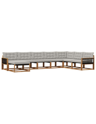 Set di divani da esterno 8 pcs Naturale e Grigio Chiaro