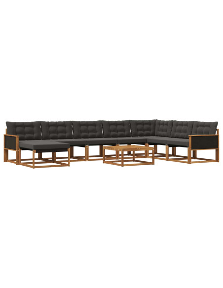 Set di divani da esterno con cuscino 9 pcs Naturale e Nero