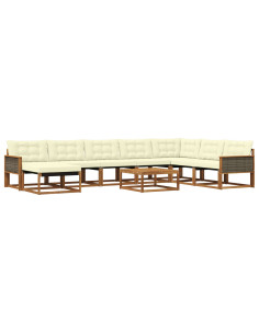 Set di divani da esterno con cuscino 9 pcs Naturale e Crema