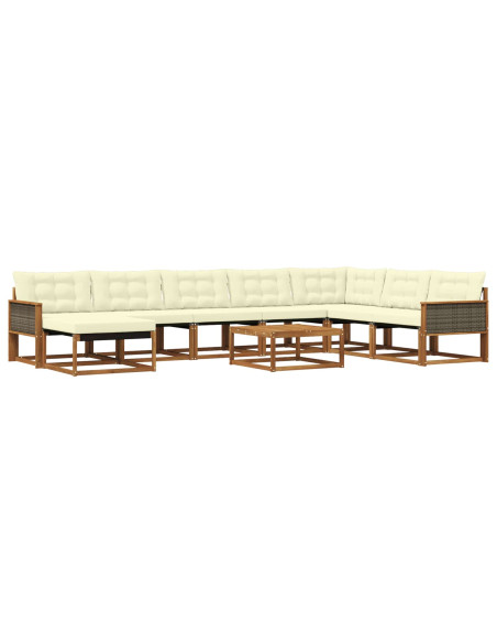 Set di divani da esterno con cuscino 9 pcs Naturale e Crema