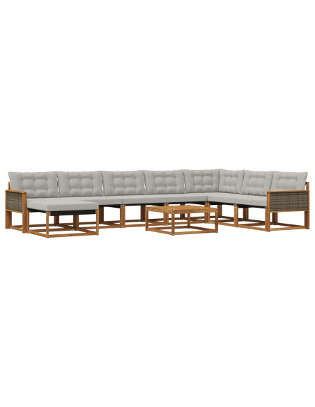 Set di divani da esterno 9 pcs Naturale e Grigio Chiaro