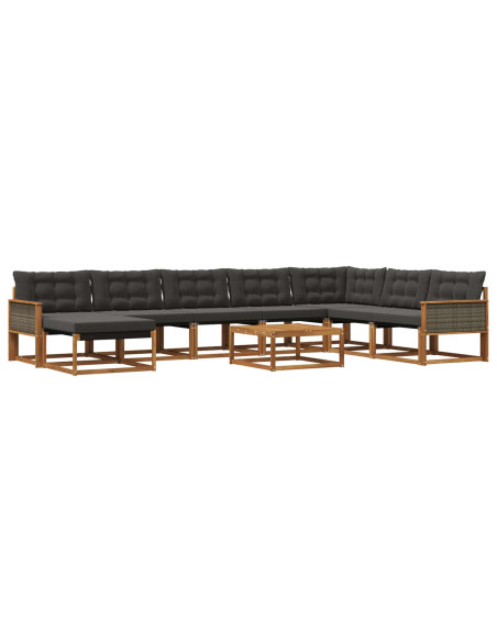 Set di divani da esterno con cuscino 9 pcs Naturale e Nero