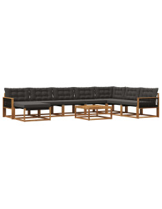Set di divani da esterno con cuscino 9 pcs Naturale e Nero