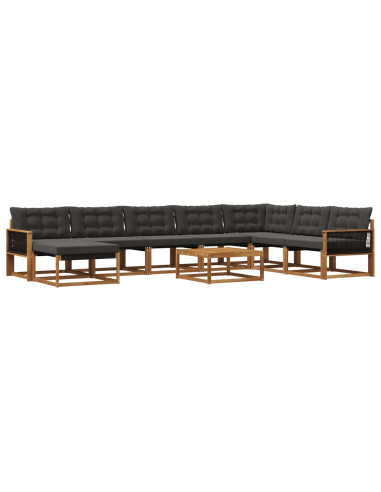 Set di divani da esterno con cuscino 9 pcs Naturale e Nero