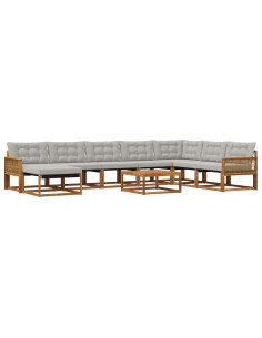 Set di divani da esterno 9 pcs Naturale e Grigio Chiaro