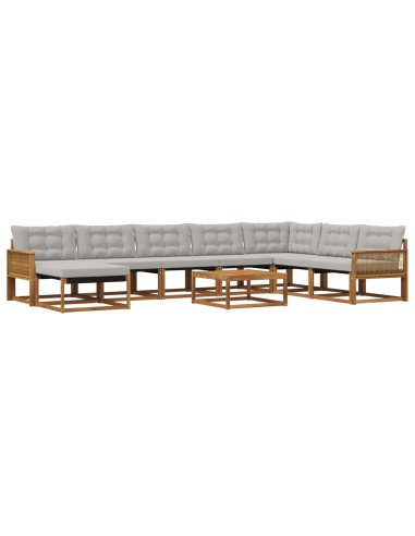 Set di divani da esterno 9 pcs Naturale e Grigio Chiaro