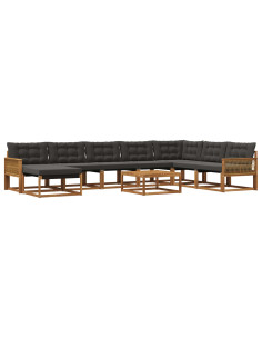 Set di divani da esterno con cuscino 9 pcs Naturale e Nero