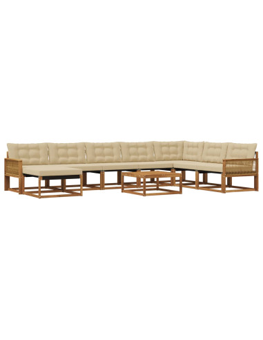 Set di divani da esterno con cuscino 9 pcs Naturale e Beige