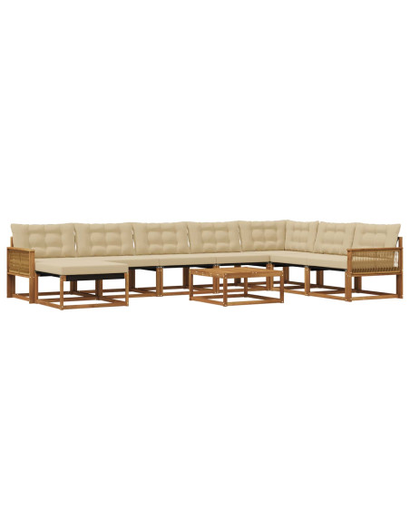 Set di divani da esterno con cuscino 9 pcs Naturale e Beige