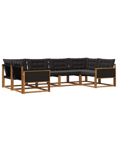 Set di divani da esterno con cuscino 6 pcs Naturale e Nero