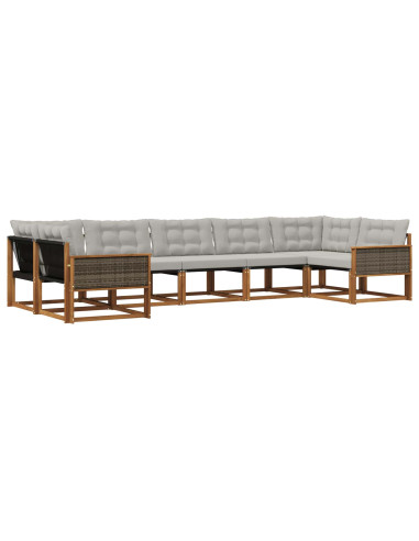 Set di divani da esterno 7 pcs Naturale e Grigio Chiaro