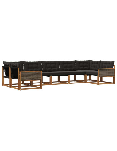 Set di divani da esterno con cuscino 7 pcs Naturale e Nero