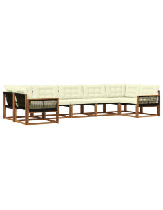 Set di divani da esterno con cuscino 7 pcs Naturale e Crema