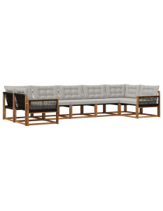 Set di divani da esterno 7 pcs Naturale e Grigio Chiaro
