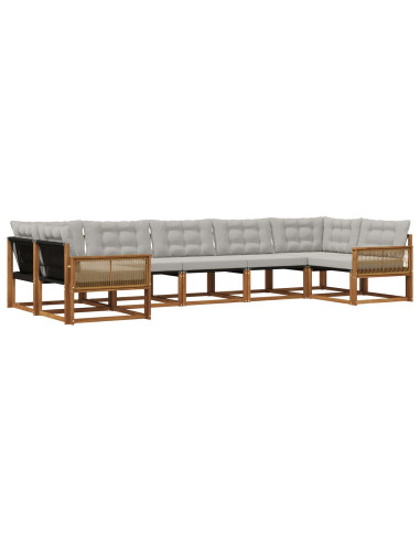 Set di divani da esterno 7 pcs Naturale e Grigio Chiaro