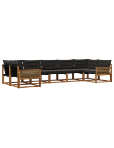 Set di divani da esterno con cuscino 7 pcs Naturale e Nero