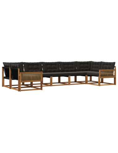 Set di divani da esterno con cuscino 7 pcs Naturale e Nero