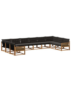 Set di divani da esterno con cuscino 10 pcs Naturale e Nero