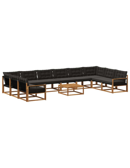 Set di divani da esterno con cuscino 11 pcs Naturale e Nero