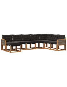 Set di divani da esterno con cuscino 8 pcs Naturale e Nero