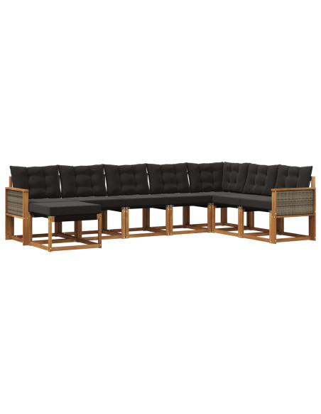 Set di divani da esterno con cuscino 8 pcs Naturale e Nero