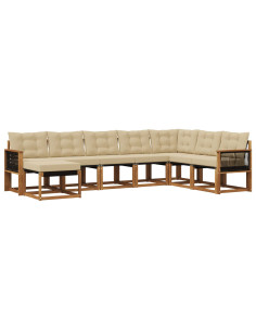 Set di divani da esterno con cuscino 8 pcs Naturale e Beige