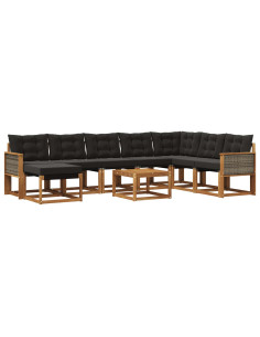Set di divani da esterno con cuscino 9 pcs Naturale e Nero