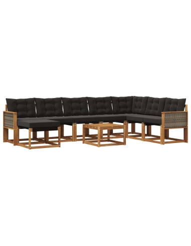 Set di divani da esterno con cuscino 9 pcs Naturale e Nero